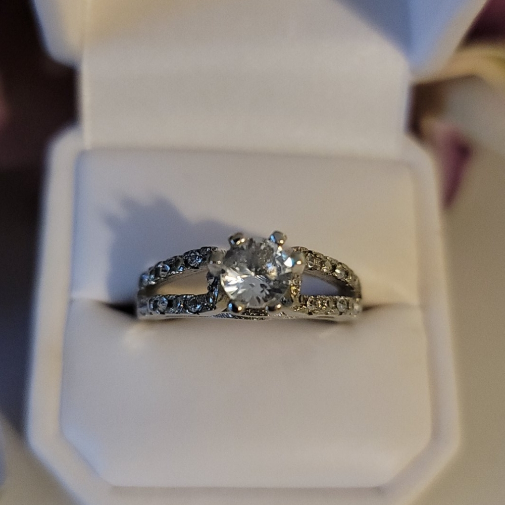 Wedding ring set sterling silver plated sz 10 - Picture 7 of 11